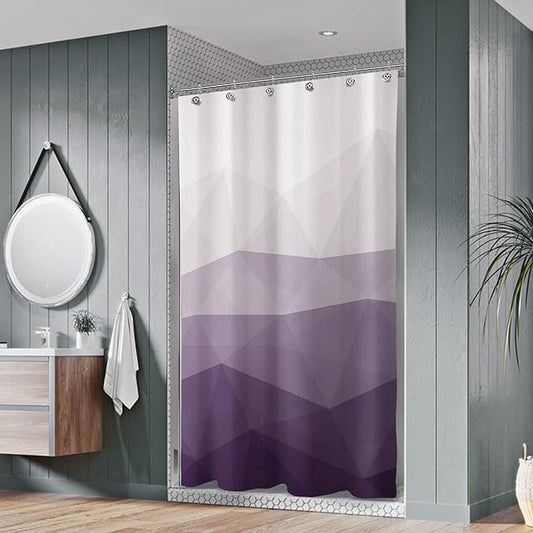 Sunlit Designer 36 x 72 Inches Small Stall Shower Curtain, Ombre Purple RV Half Size Narrow Fabric Shower Curtains for Bathroom Decor, Contemporary Geometric Bathroom Curtains, Purple