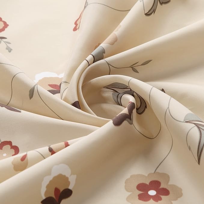 Long Fabric Shower Curtain, Beige Striped Floral Shower Curtains for Bathroom, Flower Waterproof Bathroom Curtains, 72" W x 78" H