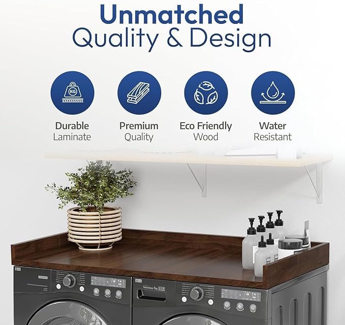OfficeSimpli Washer Dryer Countertop, Made in USA, Non-Slip Pads, Laundry Room Wood Topper, Washer Dryer Cover for Top, Laundry Countertop, Laminate Finish (California Walnut, Extra Large (30" x 58"))