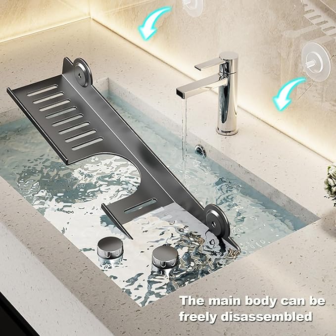 Suction Cup Bathroom Organizer, Over The Sink Soap Dispenser Holder, No Drill Wall Mounted Shelf for Bathroom Vanity, Kitchen Sink, Countertop Storage,60cm