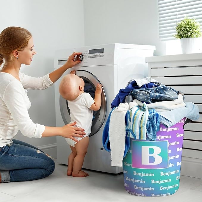 ZOE DAVISON Custom Initial Name Laundry Baskets,Personalized Name Gifts,Colorful Laundry Hamper for Kids Baby Adults,Collapsible Clothes Storage Organizer,16.5 x 13.8in
