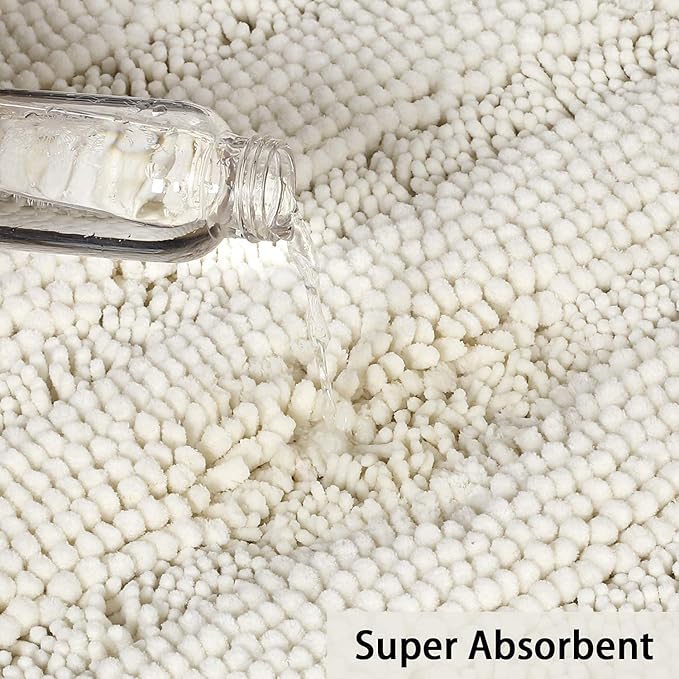 Turquoize Chenille Bath Rugs Shaggy Bathroom Rugs Non Slip Bath Mat for Bathroom 24 x 36 Cream Bath Rug for Bath Room Extra Soft and Absorbent Area Rug, 24"x 36", Cream