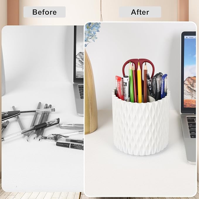 Makeup Brush Holder Organizer-360?? Rotating Makeup Brush Storage,Pencil Pen Holder Cup,Desk Accessories,5 Slot Make up Brushes Cup, for Vanity Desktop Bathroom Countertop (White)