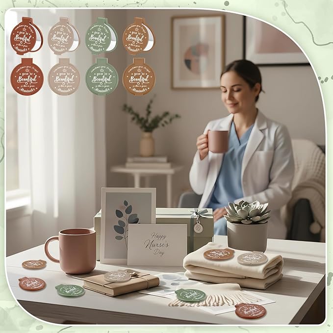 36 Pcs 2.76 Inch Inspirational Compact Mirror Bulk Women Small Gifts Graduation Party Favors Purse Mirror Pocket Mini Stuffer Items for Adult Coworker Cheerleader Employee (Morandi Color)