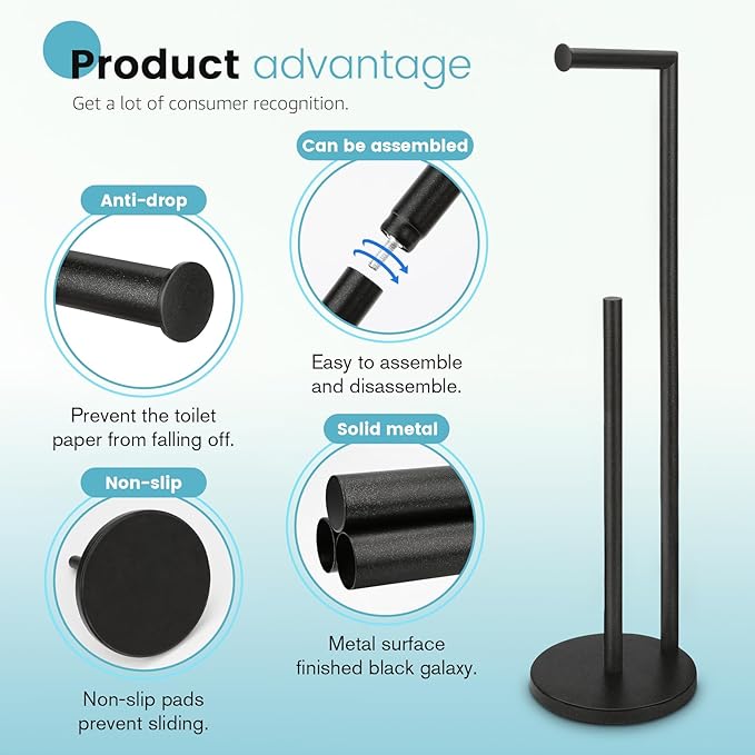 Toilet Paper Holder Stand, Toilet Paper Holder Free Standing, Toilet Paper Stand, Black Galaxy Toilet Paper Storage, Rustproof Bathroom Toilet Paper Holders for 4 Rolls