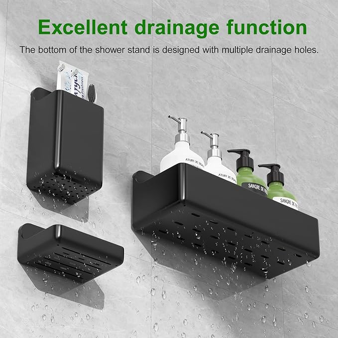 Adhesive Shower Caddy 6 Pack Rustproof Shower Shelves for Inside Shower No Drilling Bathroom Organizers and Storage & Home Décor & Kitchen Large Rack with Soap Holder Clear (black)