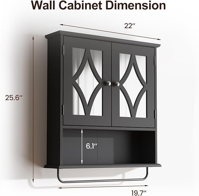 RoyalCraft Bathroom Medicine Cabinet Wall Mounted, Over the Toilet Storage Cabinet with Towel Rack and Adjustable Shelf, Large Bathroom Towel Cabinet Wall Mount 22x25 inch (Black)