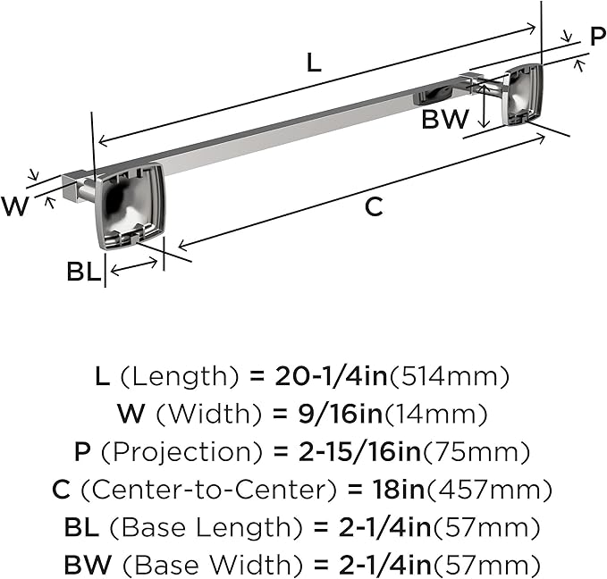 Amerock BH3609326 | Chrome Towel Bar | 18 in (457 mm) Towel Rack | Stature | Bathroom Towel Holder | Bathroom Hardware | Bath Accessories