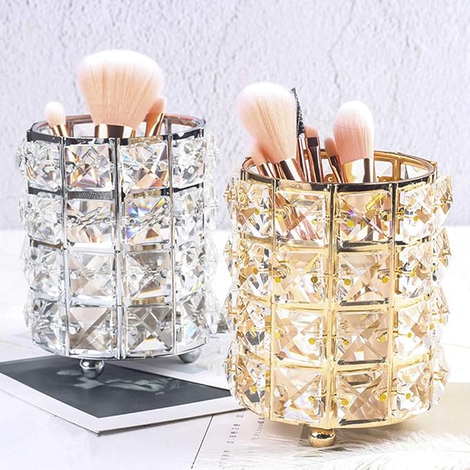 AKOAK 1 Pack Crystal Makeup Brush Holder Office Supplies Storage Rack Eyebrow Pencil/Lipstick/Pencil Makeup Container, Dressing Table, Bedroom, Office (Black)