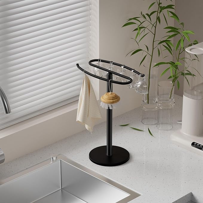 Hand Towel Holder Stand Countertop Towel Rack Stainless Steel Tower Bar S Shape with Heavy Base Freestanding for Bathroom Kitchen Vanity (Matte Black)
