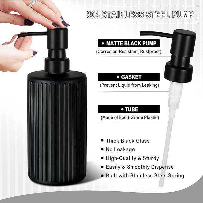 KASUNTING Matte Black Bathroom Accessories Set, 4 Pcs Glass Bathroom Accessory Set, Soap Dispenser, Toothbrush Holder, Qtip Holder Set, Bathroom Sets Complete, Bathroom Sink Set for Modern Home Decor