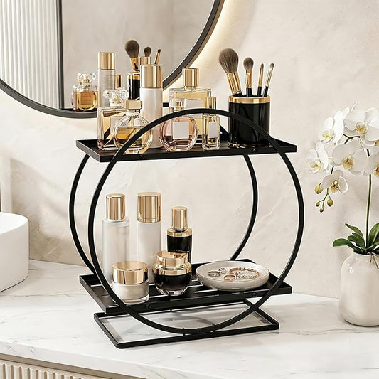 BO2705 2 Tier Bathroom Organizer, Perfume Organizer for Dresser, Black