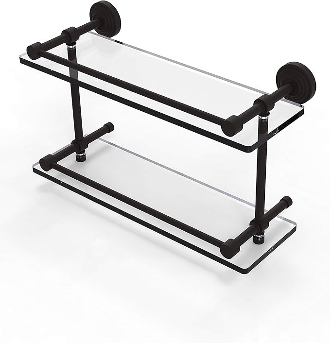 Allied Brass WP-2/16-GAL-ORB Waverly Place 16 Inch Double Glass Shelf with Gallery Rail, Oil Rubbed Bronze