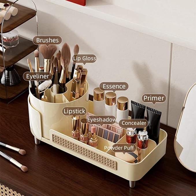 Roating Makeup Caddy Organizer for Vanity, Large Capacity Cosmetic Display Case, Clear Acrylic Countertop Beauty Storage Holder for Skincare, Brush Eyeliner Lipstick, Counter Table, Cream