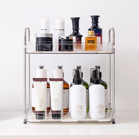 2-Tier Light Bathroom Countertop Organizers – Vanity Tray for Bathroom Organization and Decor, Detachable Makeup Storage Cabinet for Cosmetics, Skincare, and Personal Care Items