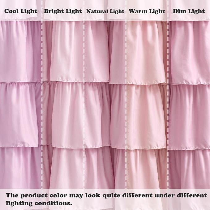 Seasonwood Pink Ruffle Shower Curtain Cute Girly Shower Curtain Farmhouse Vintage Handcrafted Rustic Decorative Fabric Shower Curtains for Bathroom, 72" x 72"