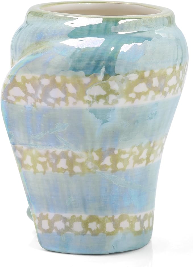 Ocean Conch Sea Shell Ceramic Bathroom Accessories Set of 4,1 Gargle Cups 1 Toothbrush Holders 1 Soap Dishes 1 Soap Dispenser (Green)
