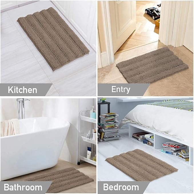 Turquoize Chenille Bath Rug - Shaggy Non Slip Mat for Bathroom - Extra Soft and Absorbent Area Rug, 24"x 36", Taupe Brown