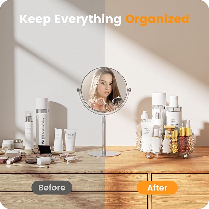 A-LuGei 【Crystal Design 𝟵" Perfume Organizer,【360° Rotating】 Vanity Organizer, Bathroom Organizers and Storage, Makeup Organizer for Skincare Cosmetic Lazy Susan Dresser Decor【Water Ripple】