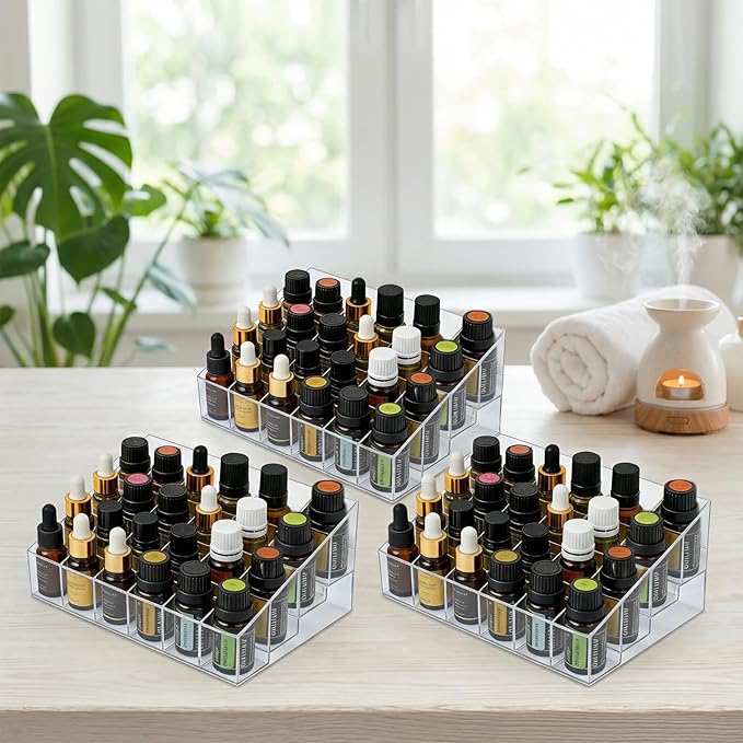 3Pack Essential Oil Holder,24Slots Plastics Essential Oil Storage,for Bottles Perfumes and Nail Polish Shelf,Essential Oil Organizer,Makeup Storage Rack