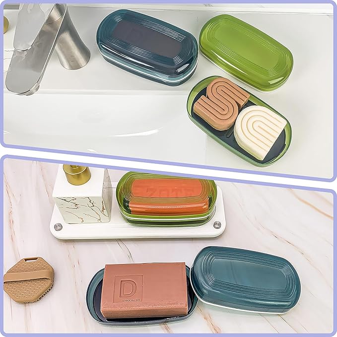 AIDIMMING Shampoo & Conditioner Bar Case, Large Plastic Travel Soap Case with Lid, Fits Duke Cannon Soap bar, Kitsch Shampoo Bar, for Travel, Camping, Gym, and Bathroom (Max, Blue)