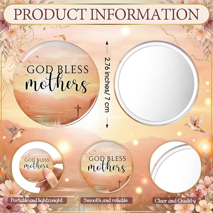 50 Set Mother's Day Inspirational Compact Mirror Religious Bulk Gift for Women Christian Mini Makeup Pocket Mirror Administrative Professional Gift with Card for Volunteer Employee Teacher (Lake)