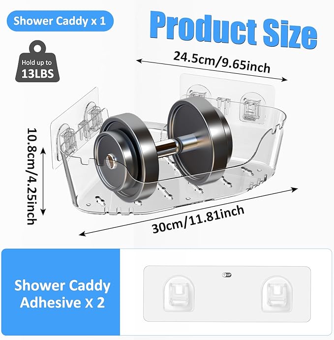 Acrylic Corner Shower Caddy, Strong Adhesive Shower Organizer Clear Wall Mounted Bathroom Shelf No Drilling Basket Rack for Bathroom Kitchen Dorm Toilet