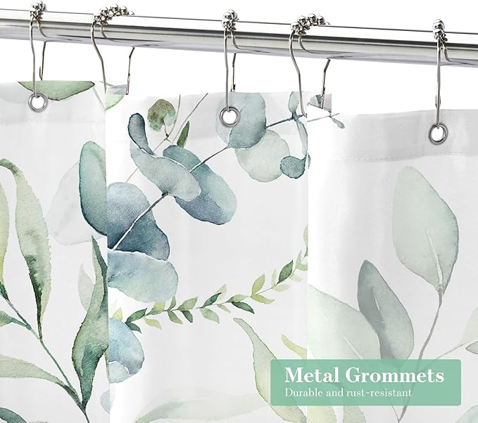 MitoVilla Sage Green Extra Long Shower Curtain 72 x 84, XL Spring Floral Fabric Cloth Shower Curtains for Chic Modern Bathroom Decor, Summer Watercolor Eucalyptus Leaf Shower Curtain
