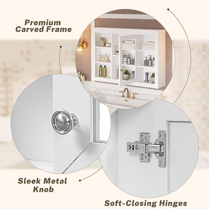 Merax Bathroom Medicine Cabinet with Mirror Door & Adjustable Shelf, 42" x 28" Wall Mounted Bathroom Storage Cabinet with Mirror, Over The Toilet