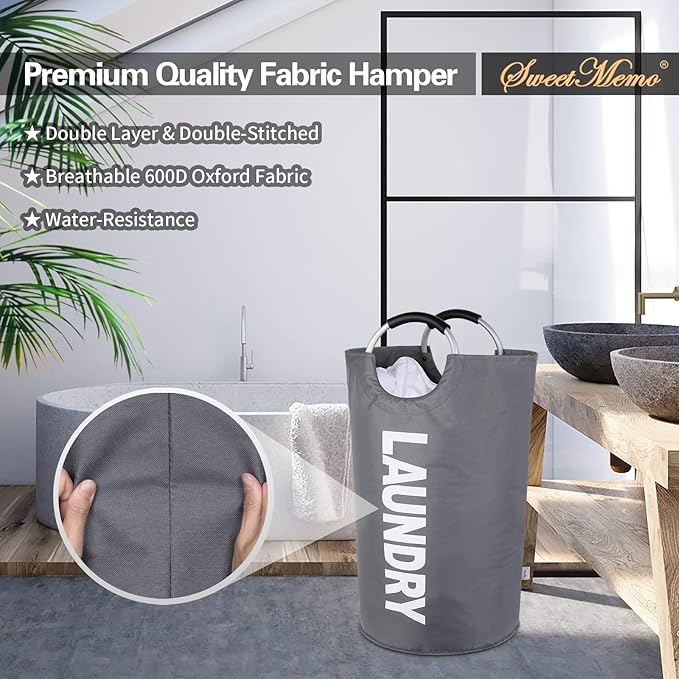 Large Laundry Basket Collapsible，Freestanding Clothes Hamper Bag with Handles – Tall Folding Dirty Laundry Bin，Sturdy Laundry Sorter for College Dorm，Laundry Room – 130L (Dark Grey)