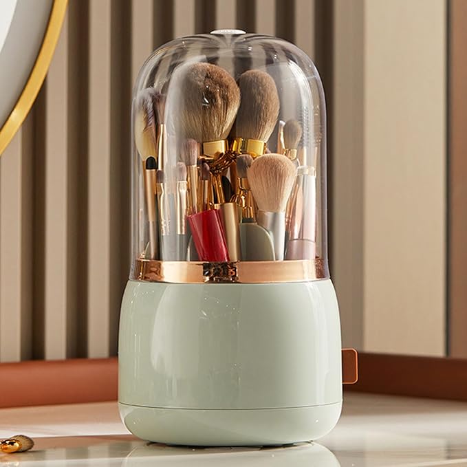 Yosoo Health Gear Makeup Brush Organizer, Multifunctional Rotating Cosmetic ABS Silicone Container for Vanity Cosmetics, Nail Polish (Light Green)