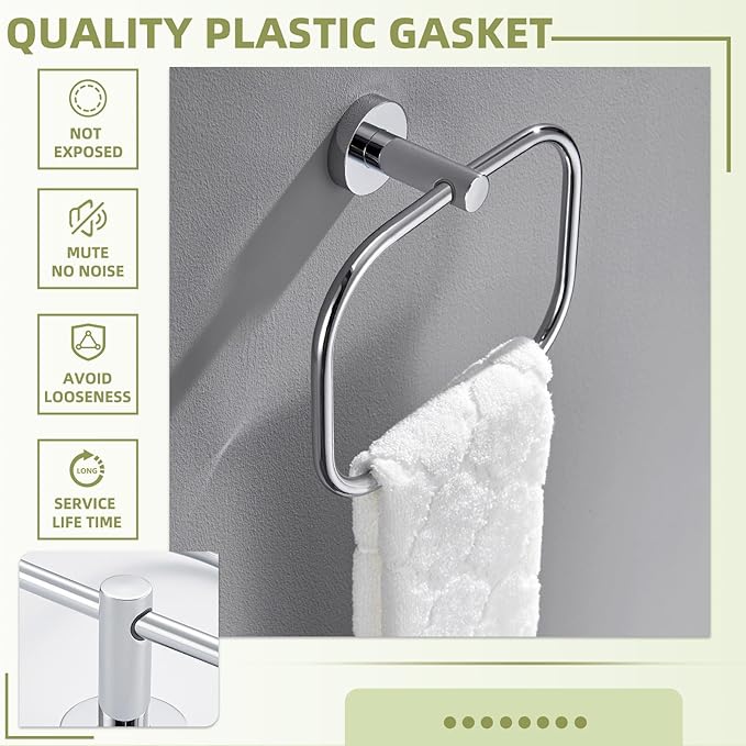 APLusee Chrome Bath Towel Ring, Stainless Steel Hand Towel Holder, Wall Mount