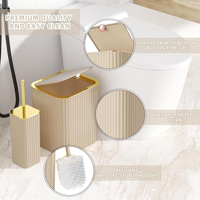 XLHOMO Bathroom Accessory Set - 26PC Bathroom Shower Curtain and Rug Set, Bathroom Accessories Set, Beige Bathroom Set with Trash Can, Toilet Brush, Qtip Holder & Soap Dispenser