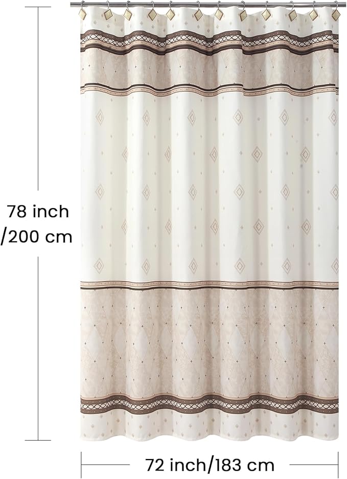 Long Fabric Shower Curtain, Beige Tan Brown Stripe Cloth Shower Curtains for Bathroom, Modern Decorative Bathroom Curtains, 72" W x 78" H