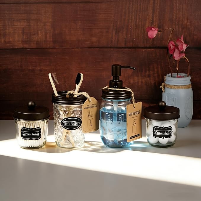 Amolliar Mason Jar Liquid Soap Dispenser Lid, 304 Stainless Steel Pump Lid for 16oz Regular Mouth Mason Jar, Rustic Farmhouse Decor, Hand Soap, Dish Soap, Lotion Soap, Bronze 6Pack, Extra 3 Long Tubes