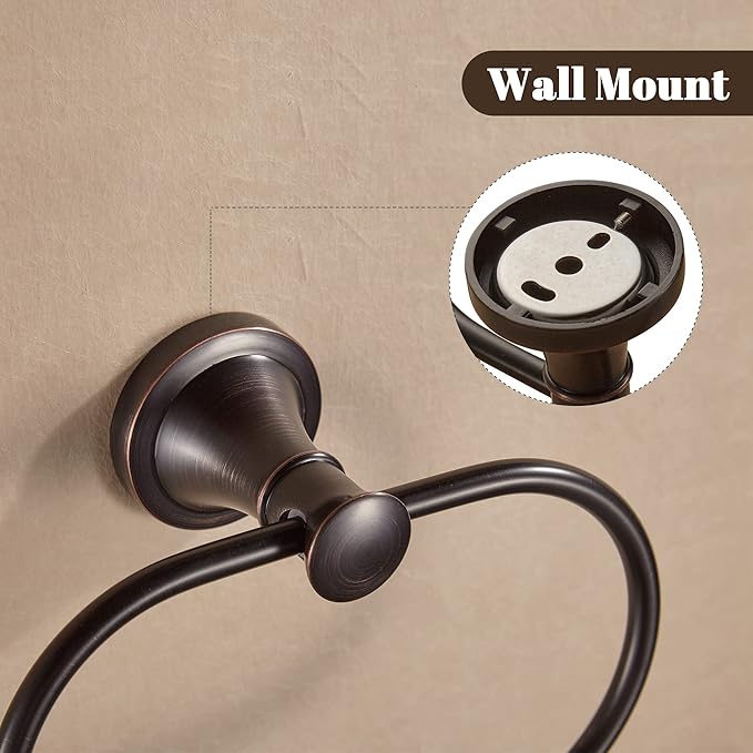 WOLIBEER Bronze Towel Holder, Oil Rubbed Oval Hand Towel Ring Wall Mount Farmhouse Towel Hanger Rustic Towel Rack Stainless Steel Bath Accessories