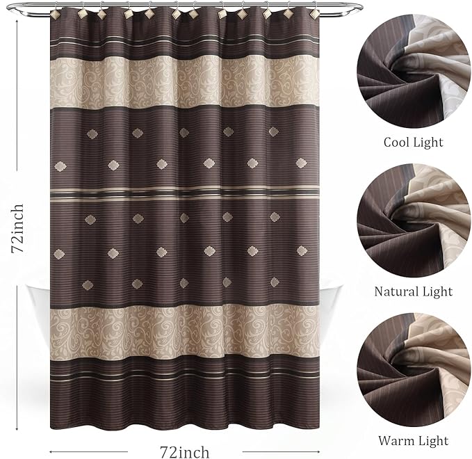 Modern Decorative Shower Curtain, Brown Tan Stripe Pattern, Fabric Bathroom Curtain, 72" W x 72" H