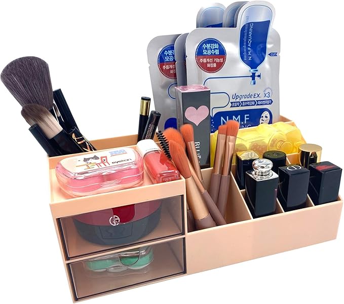 Marknor Makeup Organizer, Vanity/Cosmetic Organizer, Desk Storage Box, Mini Desk Storage for Office Supplies, Bathroom Counter or Dresser, Pink