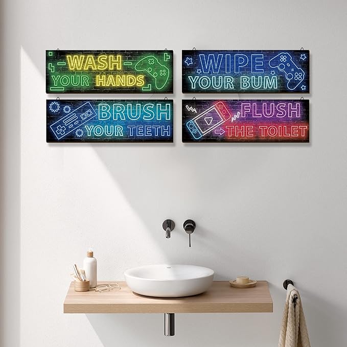 YLOLUL 4 Pcs Neon Gaming Wall Art & Room Accessories for Teen Boys & Kids, 16 * 5 Inch