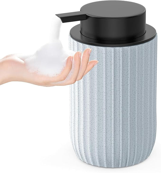 Ceramic Foaming Hand Soap Dispenser，12 oz Bathroom Soap Dispensers， Lotion Dispenser for Kitchen, Refillable Matte Streaks Soap Dispenser with Large Pump (Blue)