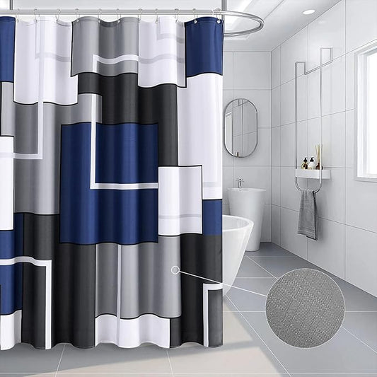 Blue Shower Curtain Set with Hooks Blue and White Morden Shower Curtains for Bathroom Fabric Grey Abstract Geometric Bath Curtains Decorative Gray 72x72