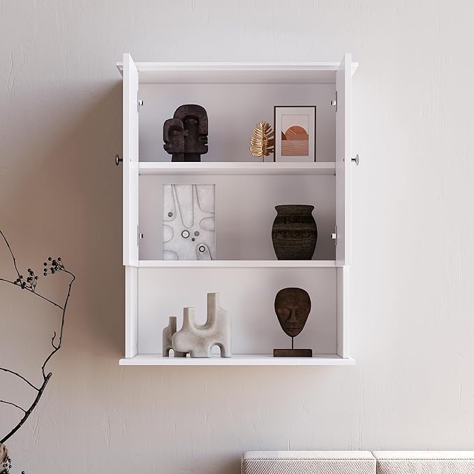 Medicine Cabinet, Over The Toilet Storage Cabinet, 24x30 Inch Wall Mount Bathroom Storage Cabinet with 2 Doors & Adjustable Shelves, Wooden Bathroom Wall Cabinet, White