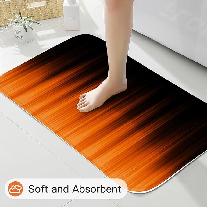 Litabel 4 Pcs Orange and Black Gradient Shower Curtain Set with Rugs and Toilet Lid Cover, Modern Simple Waterproof Fabric Bathroom Set, Ombre Stripe Gothic Abstract Bathroom Decor Set Accessories