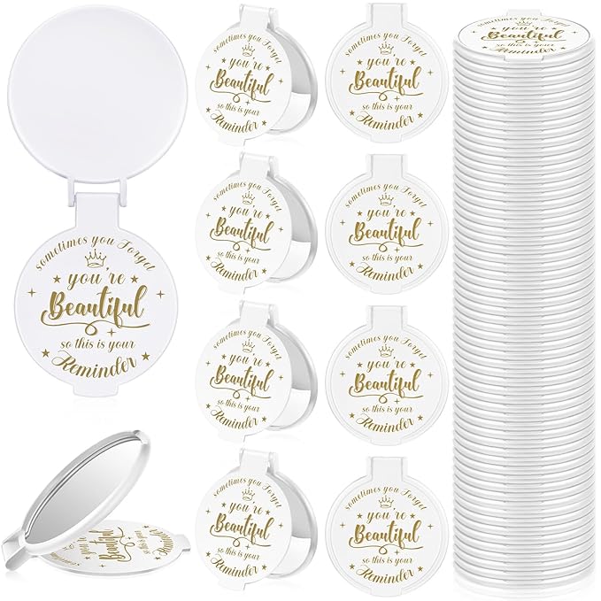 36 Pcs 2.76 Inch Inspirational Compact Mirror Bulk Women Small Gifts Graduation Party Favors Purse Mirror Pocket Mini Stuffer Items for Adult Coworker Cheerleader Employee (White)