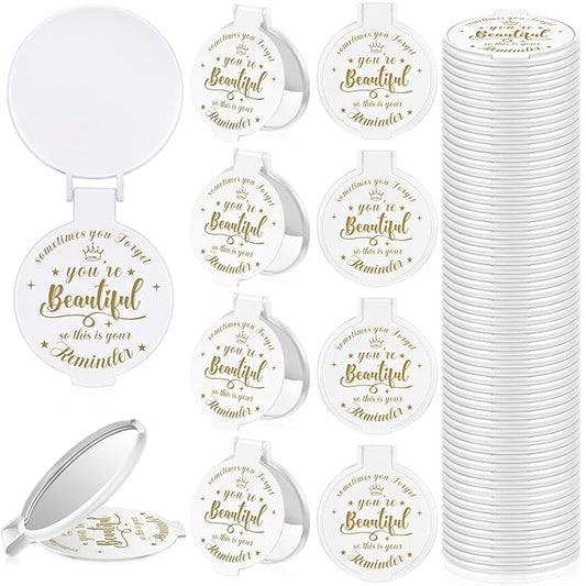 36 Pcs 2.76 Inch Inspirational Compact Mirror Bulk Women Small Gifts Graduation Party Favors Purse Mirror Pocket Mini Stuffer Items for Adult Coworker Cheerleader Employee (White)