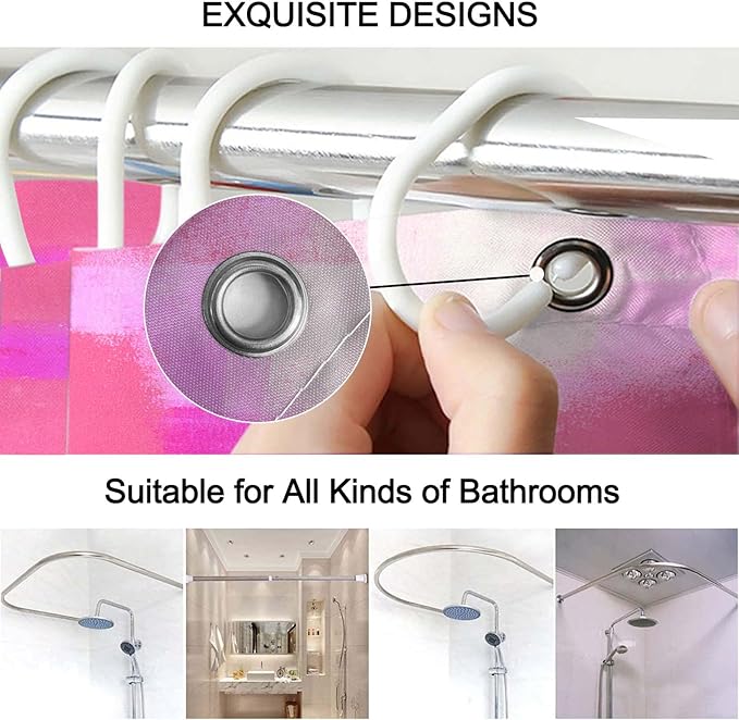 Lnond 4Pcs Bathroom Shower Curtain Sets with Rugs, Pink and Grey Painting Art Bathroom Sets with Shower Curtain and Rugs and Accessories