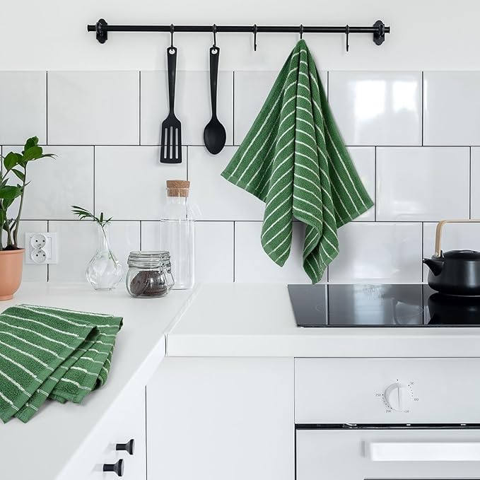 Jacquotha Hand Towels for Bathroom Green Striped - 2-Piece Premium Quick Drying Towels for Kitchen Spa Workout, Stylish Compact for Hand Face Hair, 14” x 29”