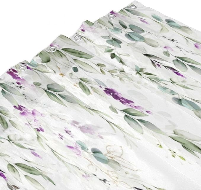 Purple Floral Shower Curtain Watercolor Flowers Modern Minimalist Wildflower Bathroom Decor Fabric Curtains with Hooks 72x84 Inches(183x214cm), Style-10