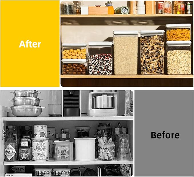 12 Pcs Pop Containers Set, Airtight Food Storage with Lids, Push Button BPA-Free Bulk Set for Large Family & RV, 0.65QT/0.7QT/1.8QT/2.4QT for Cereal, Flour, Sugar, Commercial Kitchen Storage