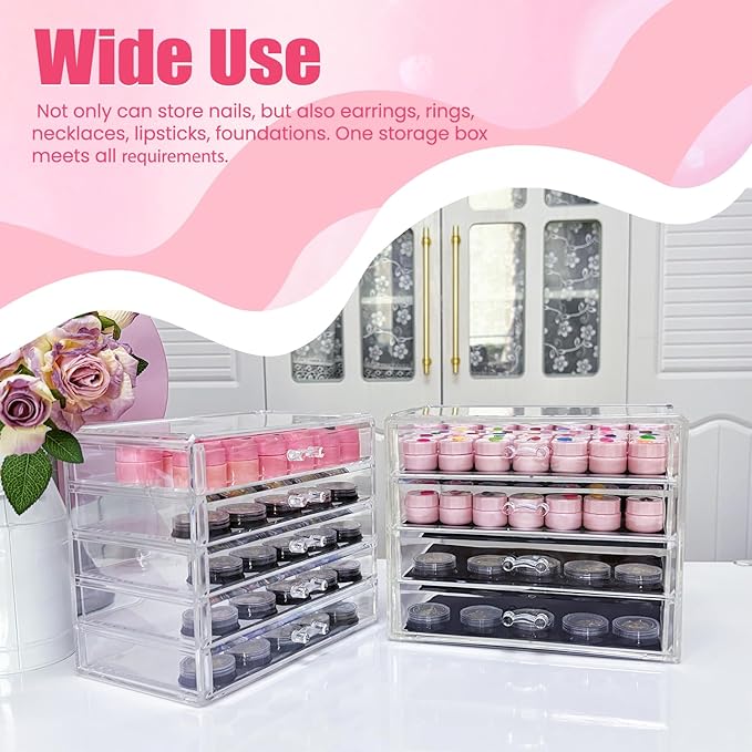 4 Tier Nail Art Decoration Storage Box，Acrylic Make Up&Jewelry Organizer with Drawers, Cosmetic Storage for Dresser Countertop and Bathroom，Transparent Acrylic Nail Art Jewelry Accessories